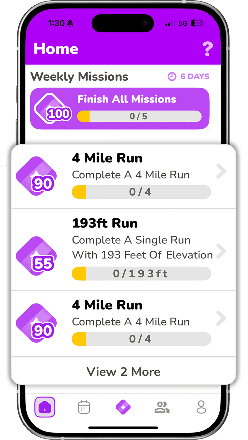 Runly app interface showing activity tracking